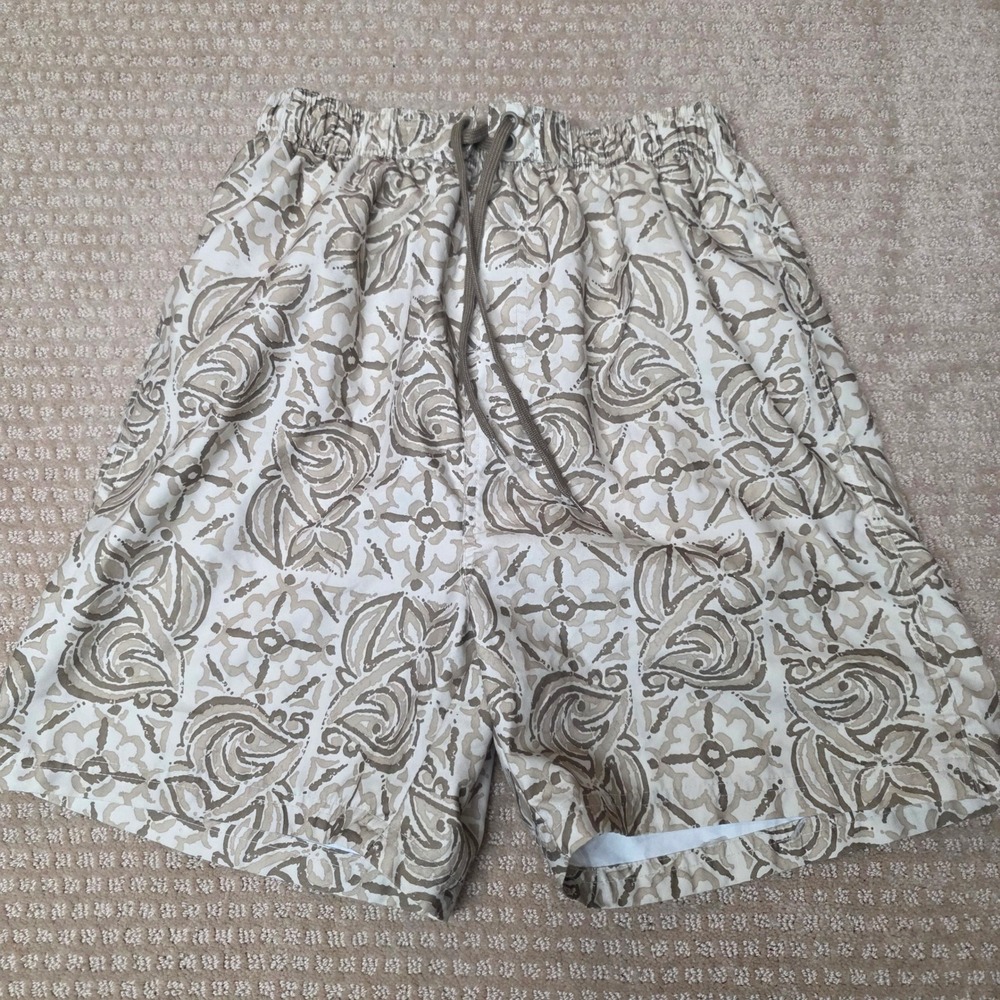 Sand n Sun Small Geometric Medallion Mesh Lined Swim Trunks Drift Wood Tan‎